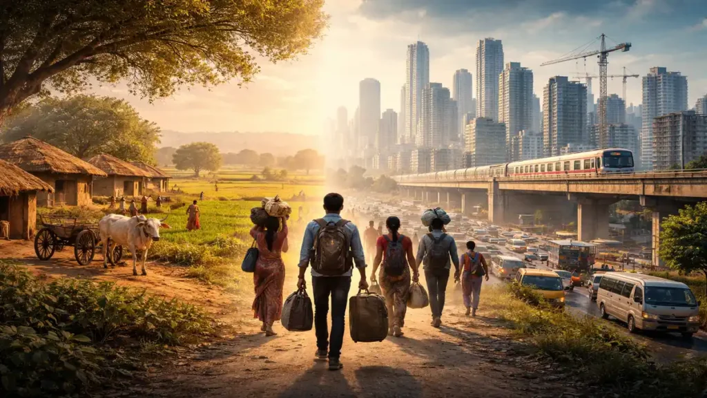 Migration of people from villages to cities in India